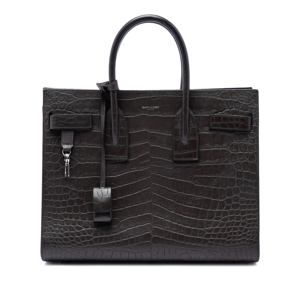 Pre-Loved Saint Laurent Small Croc Embossed Leather Sac De Jour Satchel